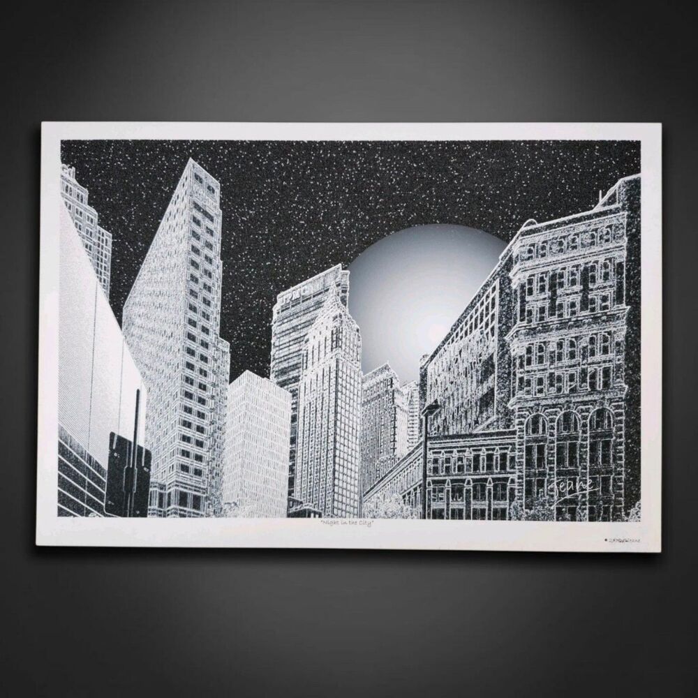 Shirley A Jeane Night in the City 2018 Signed Skyline Print Palo Alto Artist
